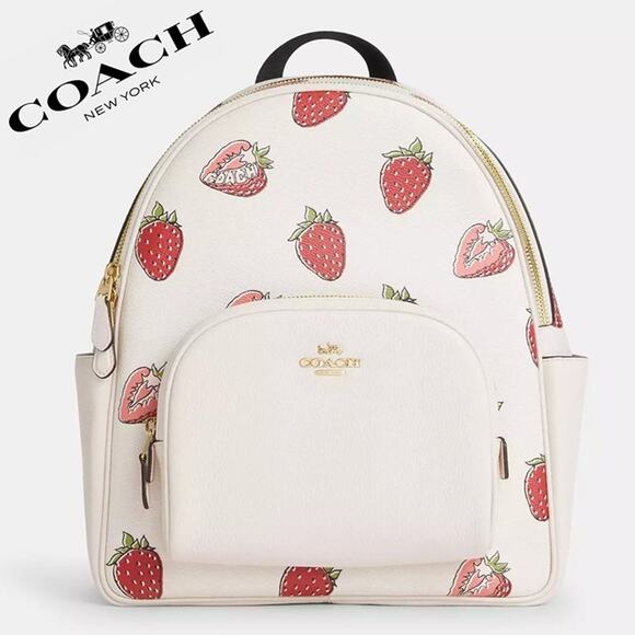 ❤️ Coach Court Backpack With Strawberry Print - Picture 1 of 11